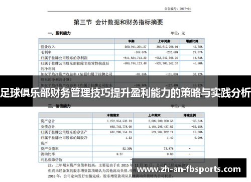 足球俱乐部财务管理技巧提升盈利能力的策略与实践分析 足球俱乐部财务管理技巧提升盈利能力的策略与实践分析