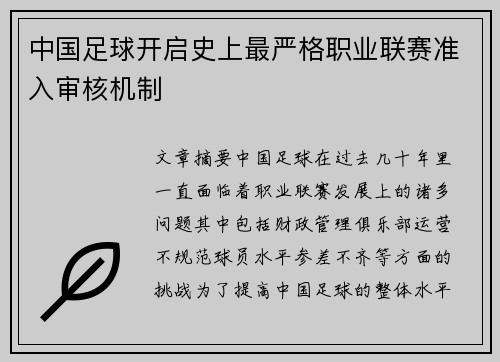 中国足球开启史上最严格职业联赛准入审核机制 中国足球开启史上最严格职业联赛准入审核机制